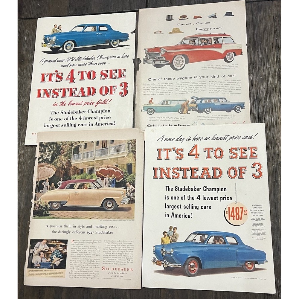 Vintage Studebaker Automobile Car Print Ads Lot of 4 1940s